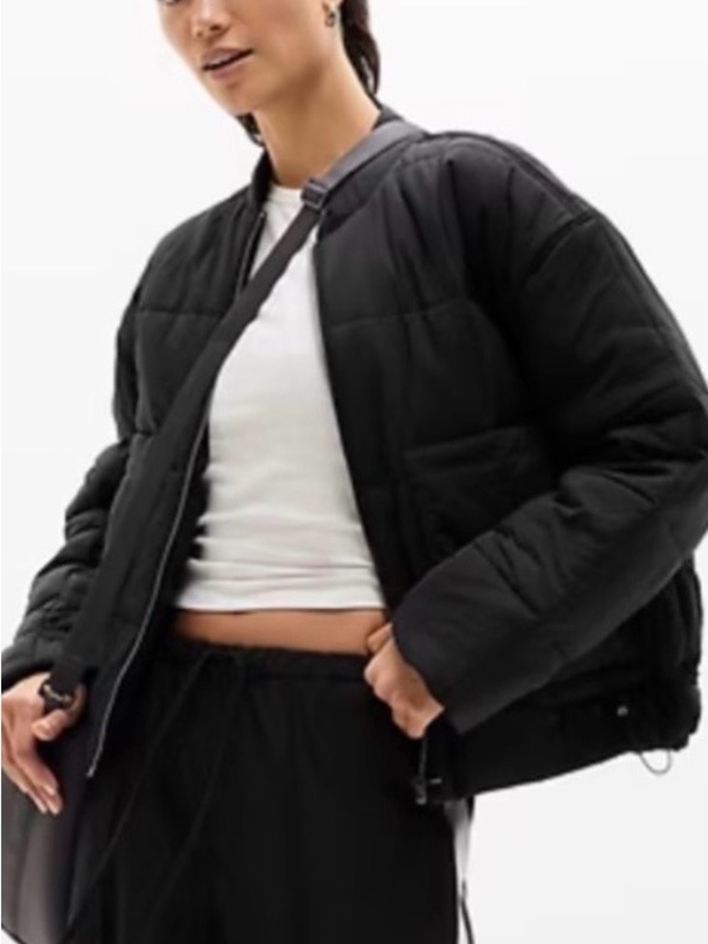 Athleta Quilted Cropped Puffer Jacket Black NWT Medium $219